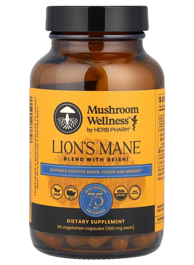 HERB PHARM Mushroom Wellness™ Lion's Mane Blend With Reishi  90 Vegetarian Capsules - Image 1