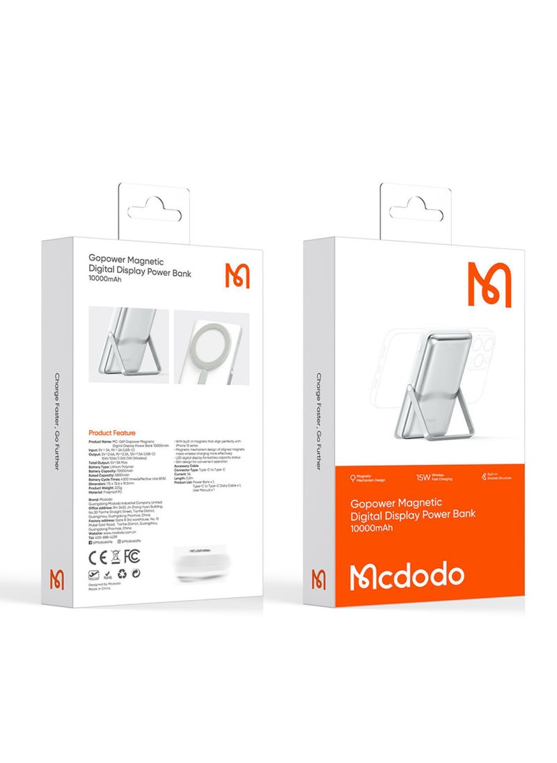 Mcdodo - MC-069 Digital Magnetic Display PD 20W Power Bank 10000mAh with Phone Stander, Grey - Image 1