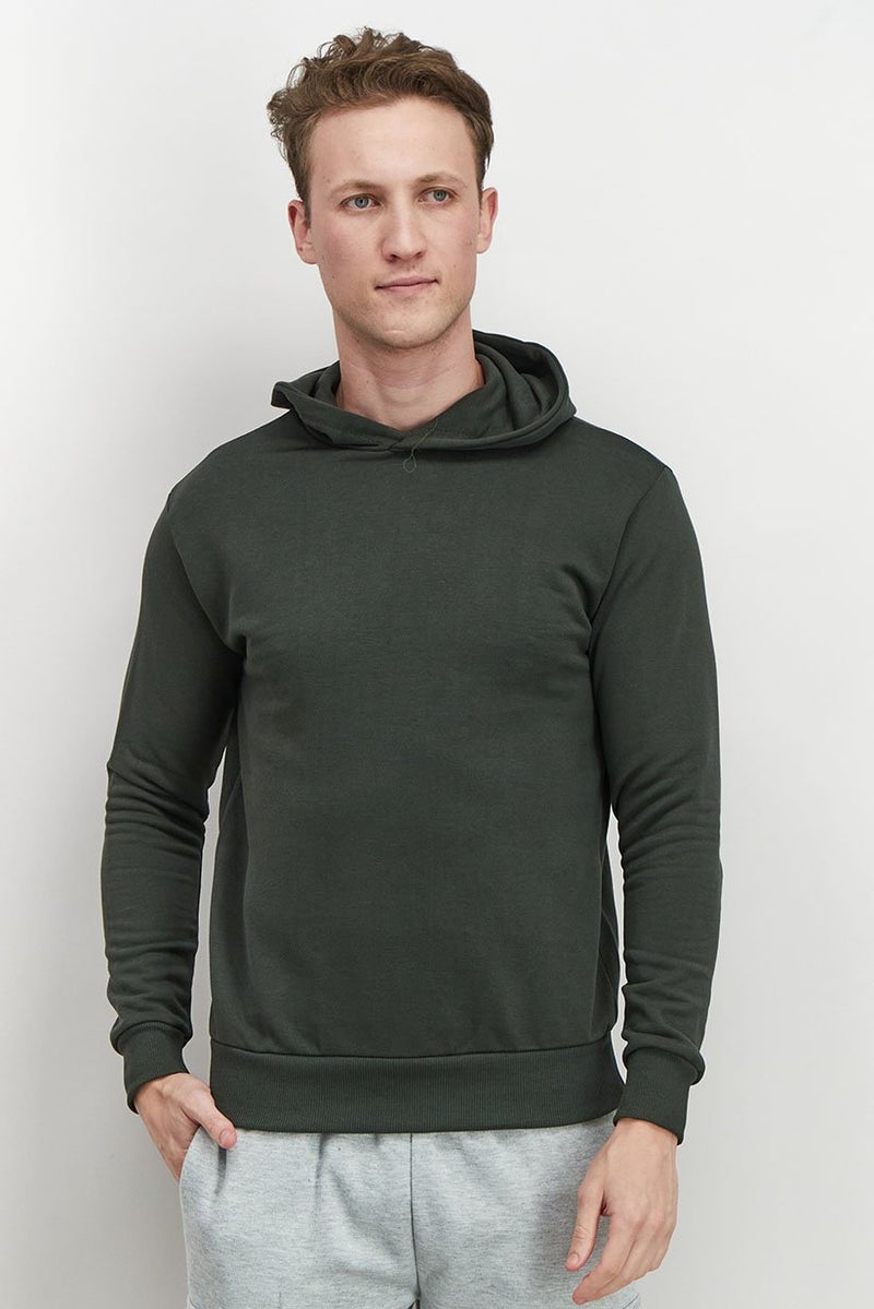 Baldinini Men Hooded Long Sleeves Plain Sweatshirt, Olive - Image 1