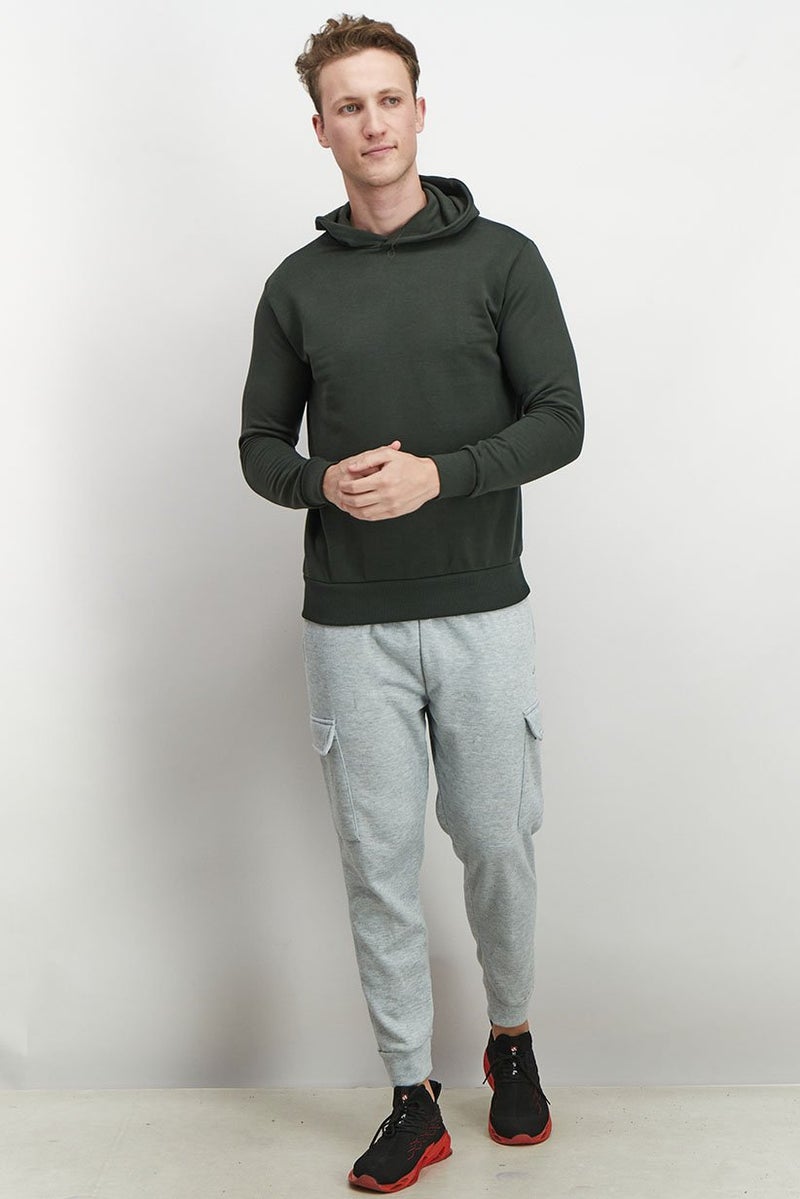Baldinini Men Hooded Long Sleeves Plain Sweatshirt, Olive - Image 3