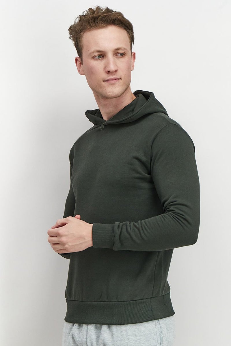 Baldinini Men Hooded Long Sleeves Plain Sweatshirt, Olive - Image 2