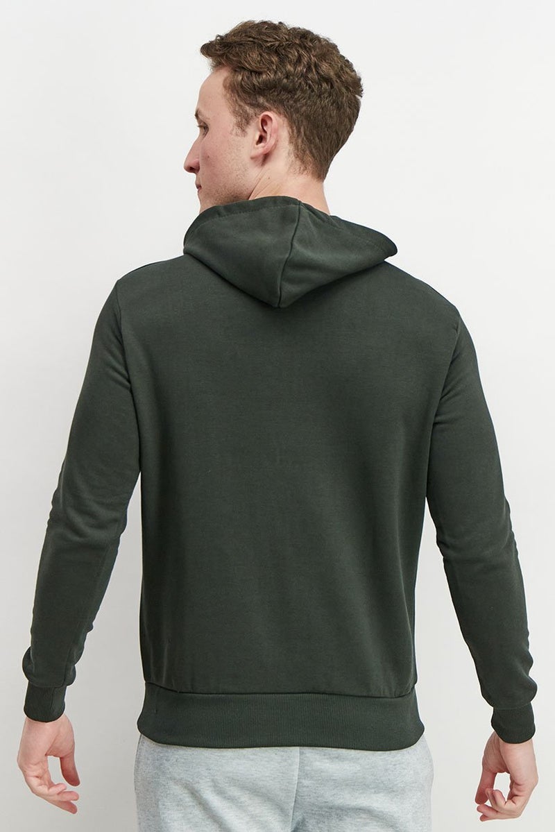 Baldinini Men Hooded Long Sleeves Plain Sweatshirt, Olive - Image 4