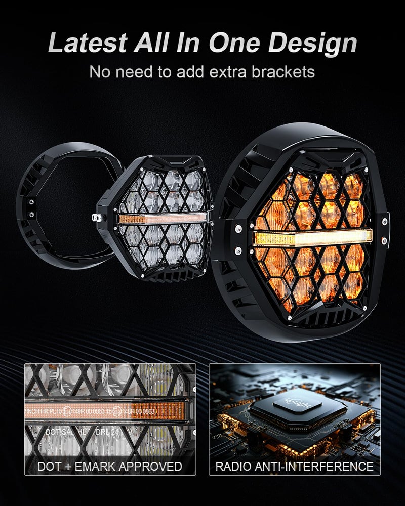 LX-LIGHT DOT Approved 1000% Bright 120W 7'' Motorcycles LED Headlight with Amber Turn Signal Compatible with Road King Road Glide Street Glide Electra Glide Ultra Limited Trike Heritage Softail Fat Boy Yamaha - Image 3