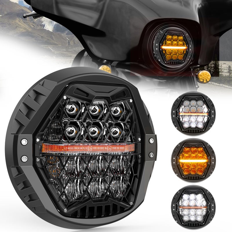 LX-LIGHT DOT Approved 1000% Bright 120W 7'' Motorcycles LED Headlight with Amber Turn Signal Compatible with Road King Road Glide Street Glide Electra Glide Ultra Limited Trike Heritage Softail Fat Boy Yamaha - Image 1