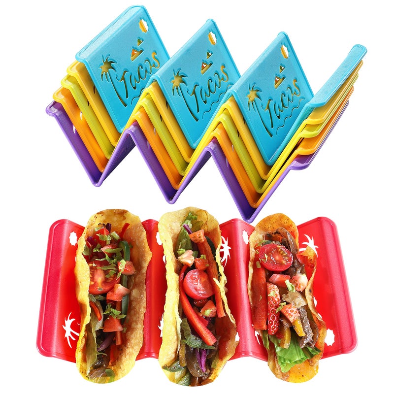 VITUER 6PCS Taco Holder Stands with Unique Island Pattern Colorful Premium Large Taco Holders Set of 6 Taco Stands for 3 Tacos Street Taco Rack PP Material Dishwasher  Microwave Safe Taco Tuesday 