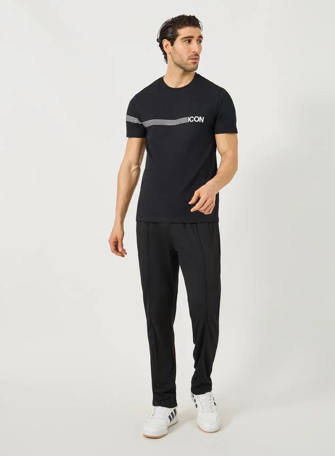 ستايلي Styli Striped Slogan Print Regular Fit T-Shirt