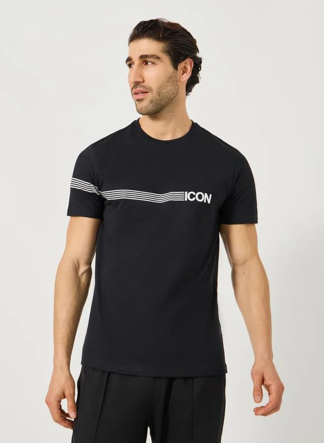 ستايلي Styli Striped Slogan Print Regular Fit T-Shirt