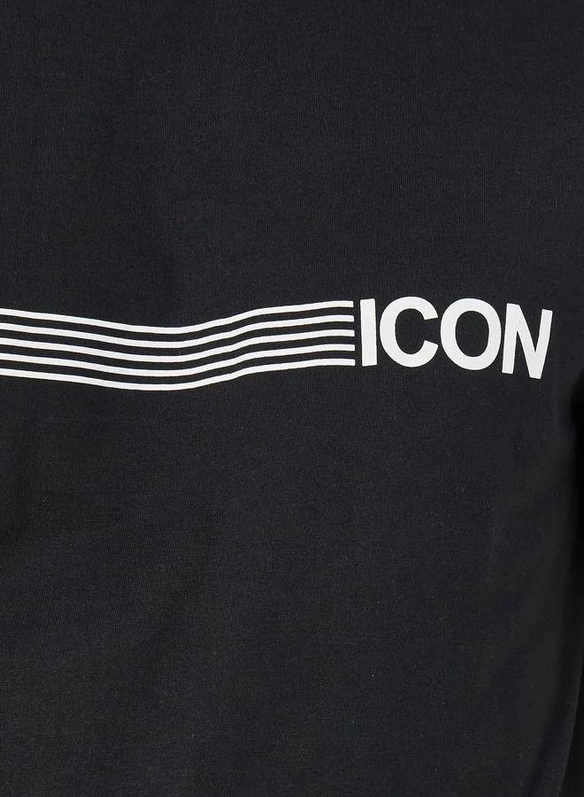 Styli Styli Striped Slogan Print Regular Fit T-Shirt
