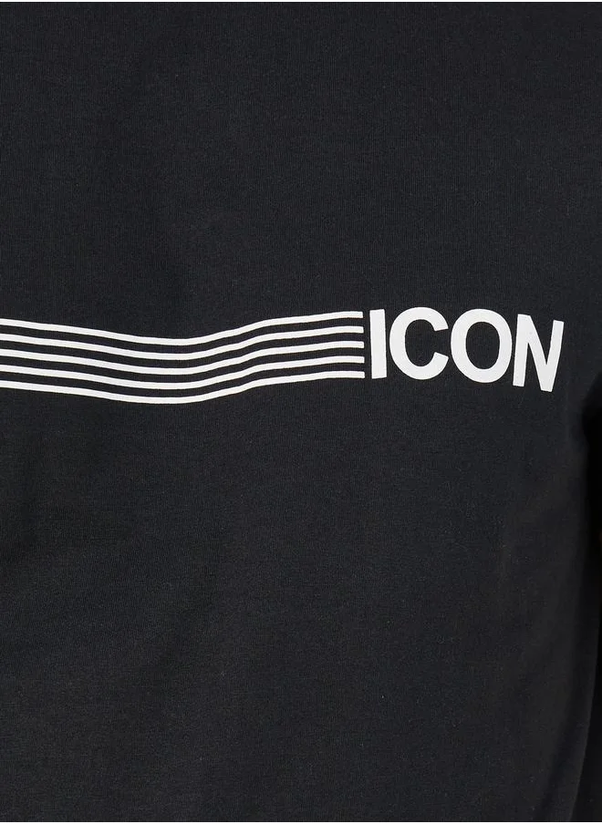 ستايلي Striped Slogan Print Regular Fit T-Shirt
