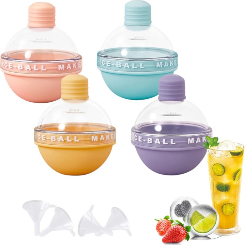 ٤ قوالب مكعبات ثلج سيليكونية لصنع كرات الثلج، مانعة للتسرب، قوالب مكعبات ثلج كبيرة، سهلة الفك، مناسبة للويسكي، الكوكتيلات، القهوة، العصائر، والماء