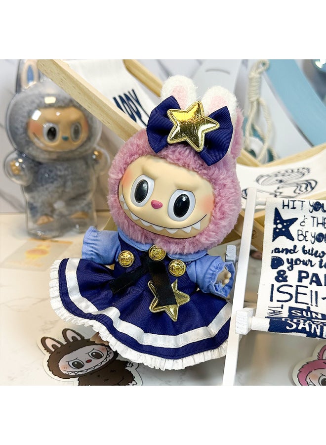 Labubu Sitting Party Doll Clothes Generation II Blind Box Labubu Doll Clothes Ragcloth Clothes Plush Vinyl Face-Specification:First And Second Generation Universal (doll Not Included) - Standard Outfit-Color:Rabbit Police Officer (headgear + Dress)  - Image 1