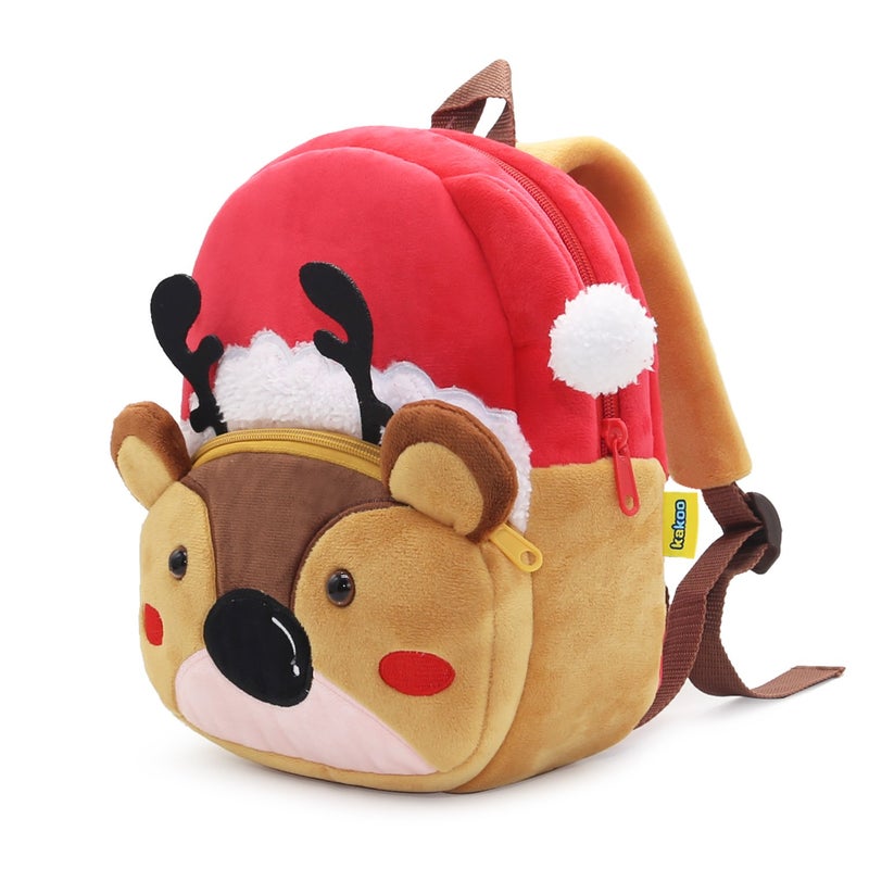 Plush Kids Backpack, Skiing Deer Animal Design, Soft Lightweight School Bag for Toddlers and Preschool Kids - Image 2
