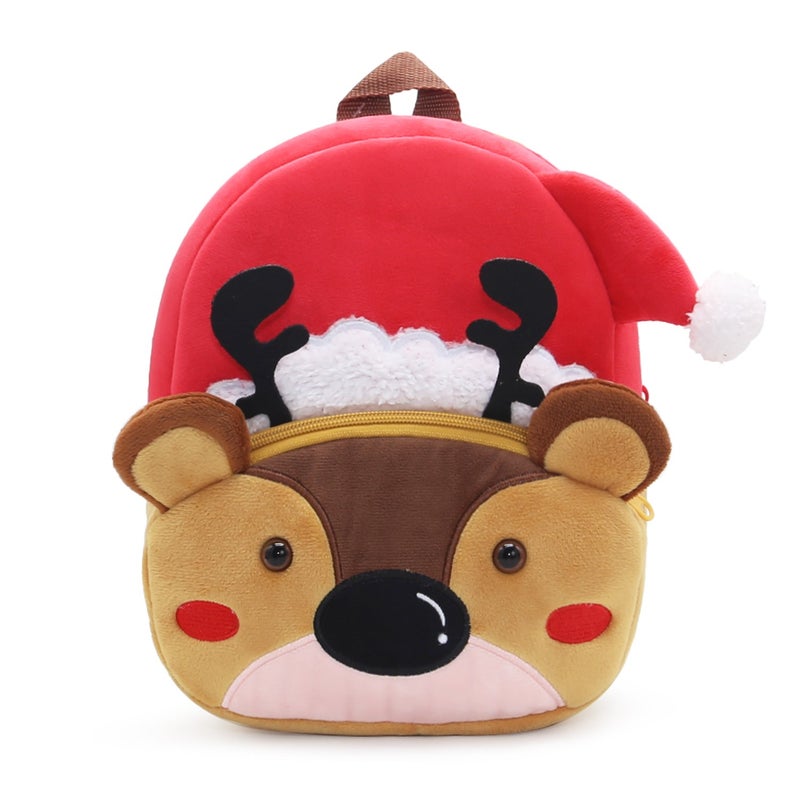 Plush Kids Backpack, Skiing Deer Animal Design, Soft Lightweight School Bag for Toddlers and Preschool Kids - Image 1