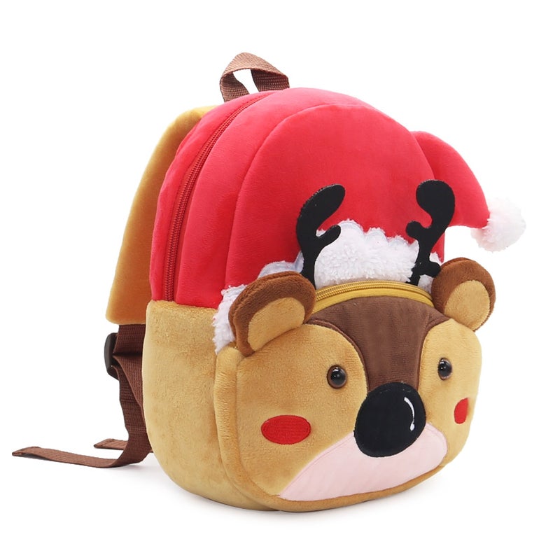 Plush Kids Backpack, Skiing Deer Animal Design, Soft Lightweight School Bag for Toddlers and Preschool Kids - Image 3
