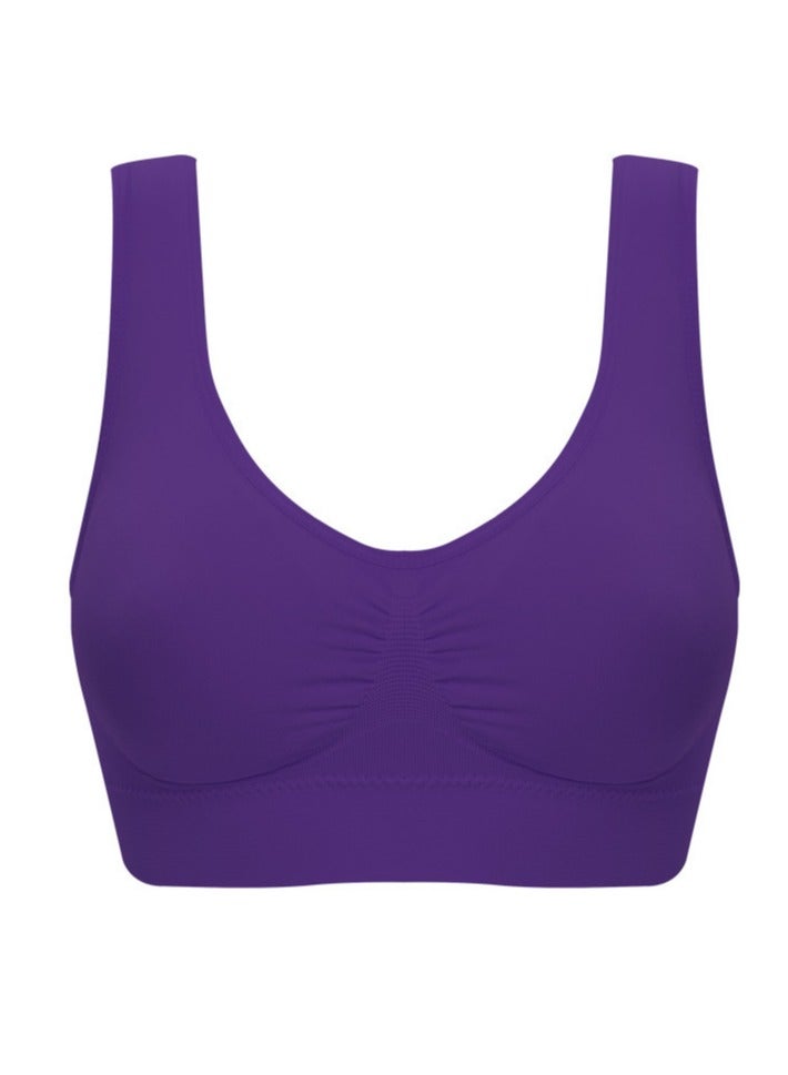 AROAQ Women Sports Bra, Fitness Sports Yoga Bra with Removable Padding,  Double-layer Seamless  Sports Bra without Rims, Comfortable Soft Bra for Workouts Running Yoga Trainings, (Size XL, Purple) - Image 1