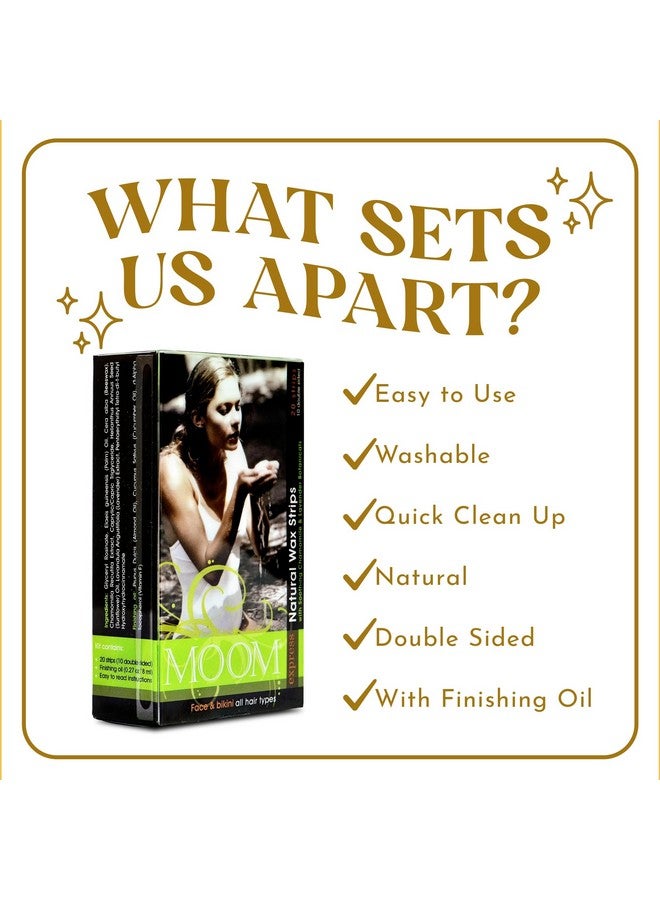 MOOM Oom Express Natural Wax Strips Wax Strips For Hair Removal On Face & Bikini Line 10 Doublesided Waxing Strips With Finishing Oil Easytouse Bikini & Face Wax Kit - Image 5