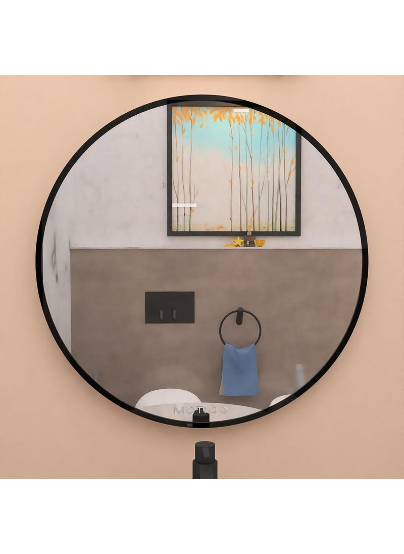 MOTIQO MOTIQO Aluminium Material Frame Mirror for Wall Bathroom Mirrors Round Mirror for Bathroom Wall Mount Mirror for Bedroom Dressing RoomLiving Room Entryway Dia24inchBlack  - Image 3