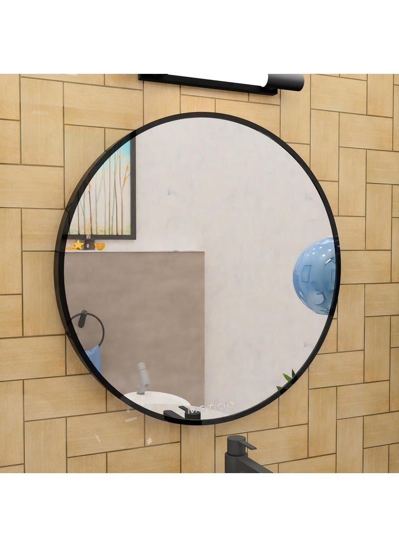 MOTIQO MOTIQO Aluminium Material Frame Mirror for Wall Bathroom Mirrors Round Mirror for Bathroom Wall Mount Mirror for Bedroom Dressing RoomLiving Room Entryway Dia24inchBlack  - Image 1