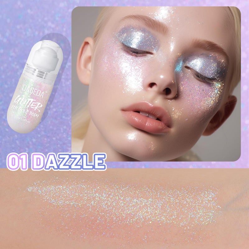 DAGEDA Body Glitter Gel, Roll-on Face Glitter for Mermaid Makeup Festival Rave Accessories, Holographic Hair Glitter Gel,Body Shimmer Halloween Makeup for Rave Party (Dazzle) - Image 2