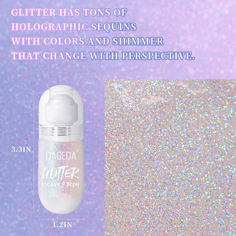 DAGEDA Body Glitter Gel, Roll-on Face Glitter for Mermaid Makeup Festival Rave Accessories, Holographic Hair Glitter Gel,Body Shimmer Halloween Makeup for Rave Party (Dazzle) - Image 3