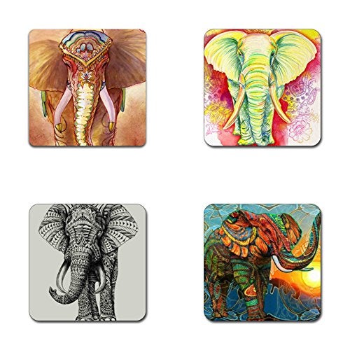 QJ CMJ Elephant Pattern Square Coaster Set - Made of Recycled Rubber - Set of 4 … - Image 1