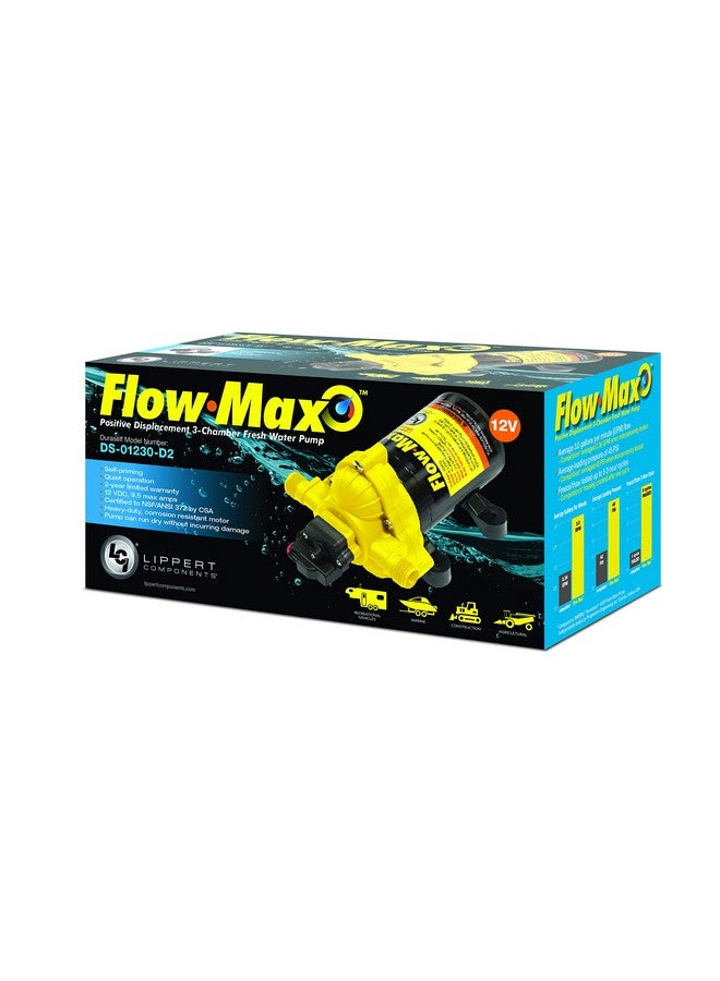 ليبرت كومبونينتس مضخة مياه Lippert Components Flow Max 12V RV، سعة 3.0 جالون في الدقيقة، ضغط 50 رطل لكل بوصة مربعة، 9.5 أمبير كحد أقصى، ذاتية التحضير، فلتر شبكي متضمن - 689052 - Image 5