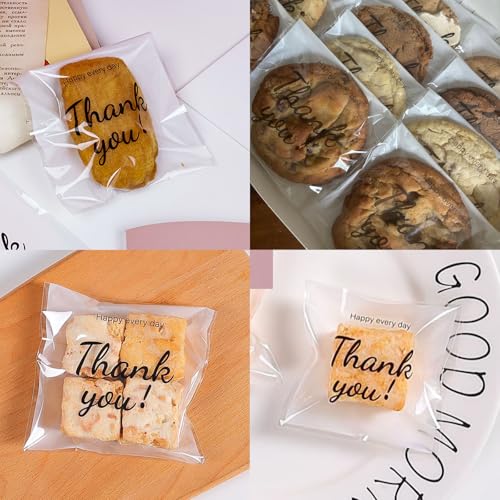 LTGICH 200PCS Self Adhesive Cookie Bags, 5.9x5.9 inch Thank You Printed Treat Bags, Cookie Bakery Decorating favor bags, DIY Plastic Individual Biscuit Candy Bags - Image 4