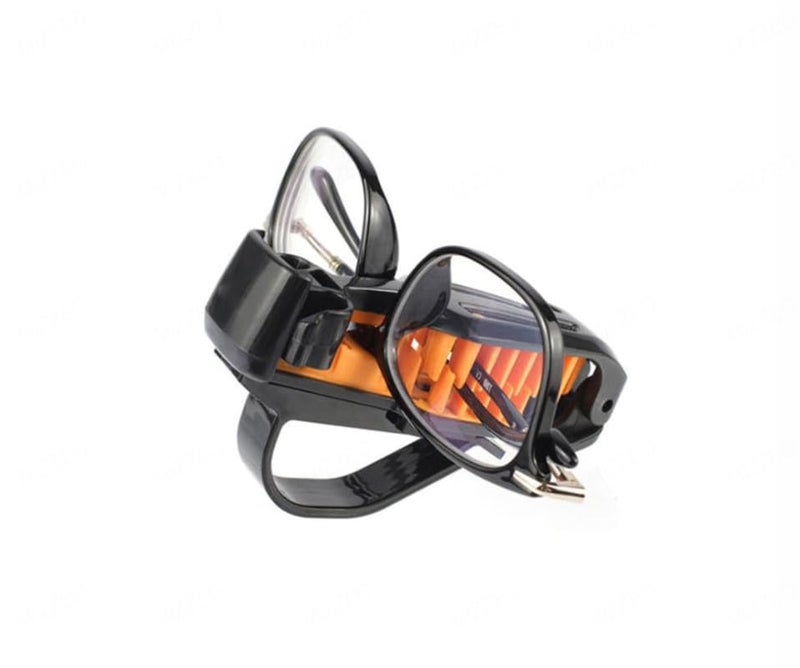 MIZZEO Anti Scratch Glass Holder for Car Sun Visor Specs Hanger (Org. 3R-2102, Black & Orange) Compatible with Ford Endeavour (Type-I) 2004-2007 - Image 1