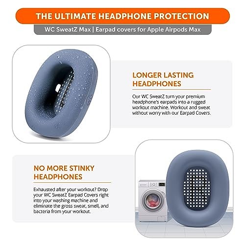 WC SweatZ Max - Patented Protective Earpad Covers for Airpods Max Made by Wicked Cushions | Sweatproof & Easily Washable | Full Earpad Sweat Protection | Blue - Image 2