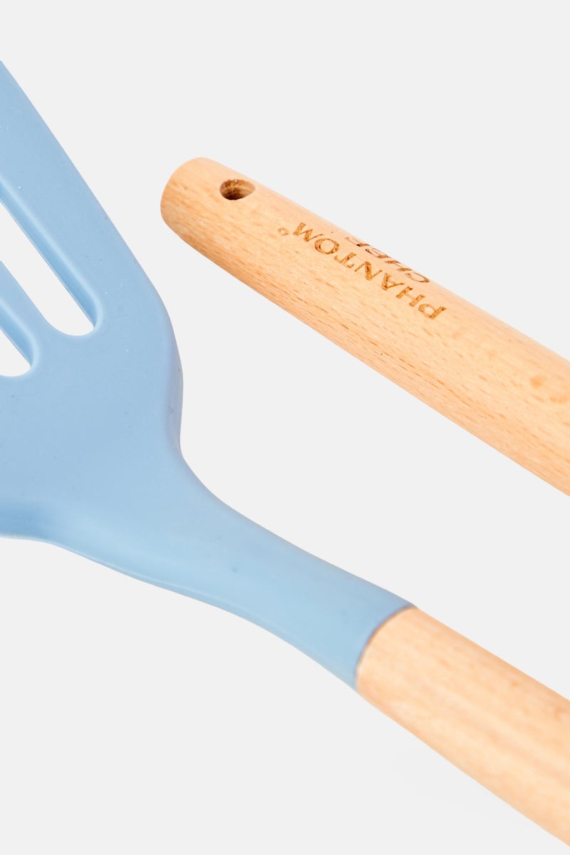 Phantom Chef 2 Pcs Silicone And Wood Slotted Turner Spoon Set, Slate Blue - Image 3