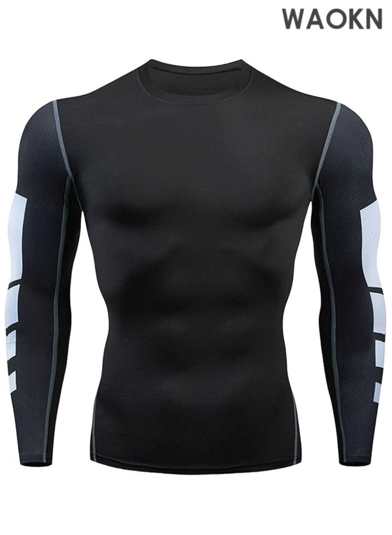 WAOKN Cool innerwear for men, long sleeve undershirt, for summer, long sleeve, for mountain climbing, work wear, fitness sports, plain, under, UV protection, base layer, moisture wicking, quick drying, golf wear, amphibious -L （Black） - Image 1