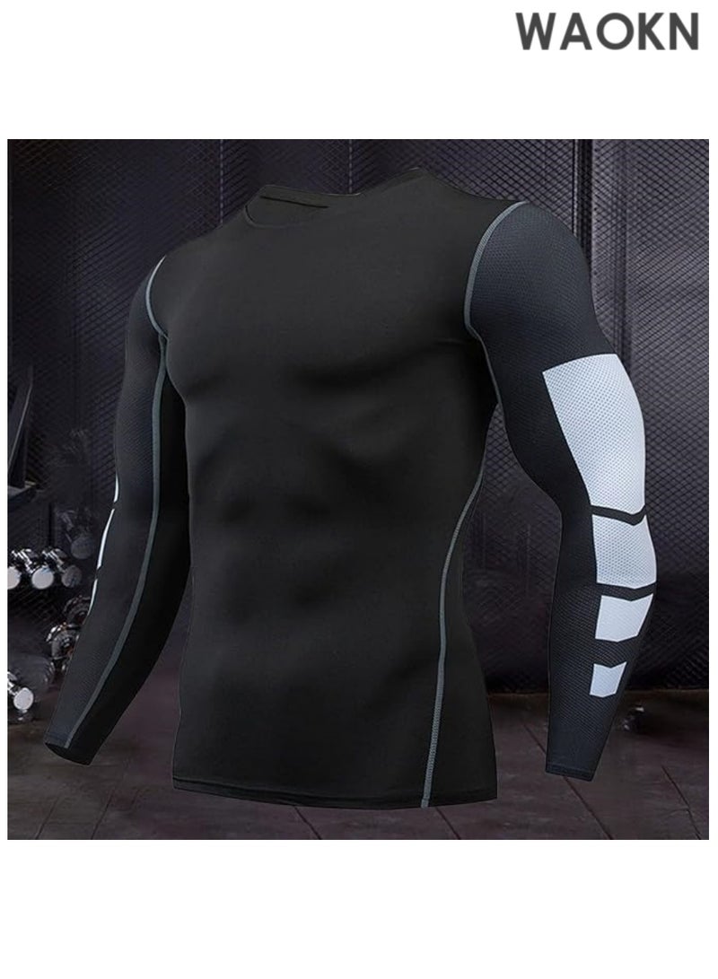 WAOKN Cool innerwear for men, long sleeve undershirt, for summer, long sleeve, for mountain climbing, work wear, fitness sports, plain, under, UV protection, base layer, moisture wicking, quick drying, golf wear, amphibious -L （Black） - Image 2