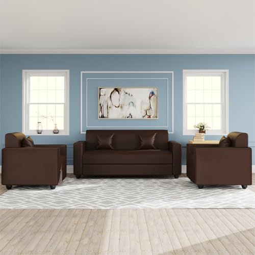 WESTIDO Emporio Leatherette 3 + 1 + 1 Sofa Set (5- to 6-Person Sofa, Brown, Diy(Do-It-Yourself))|1 Year Warranty - Image 1