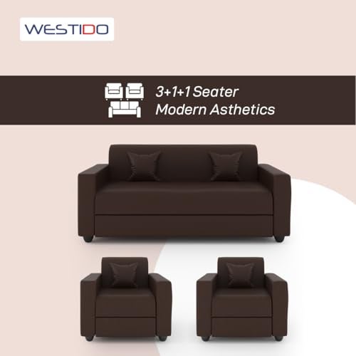 WESTIDO Emporio Leatherette 3 + 1 + 1 Sofa Set (5- to 6-Person Sofa, Brown, Diy(Do-It-Yourself))|1 Year Warranty - Image 3