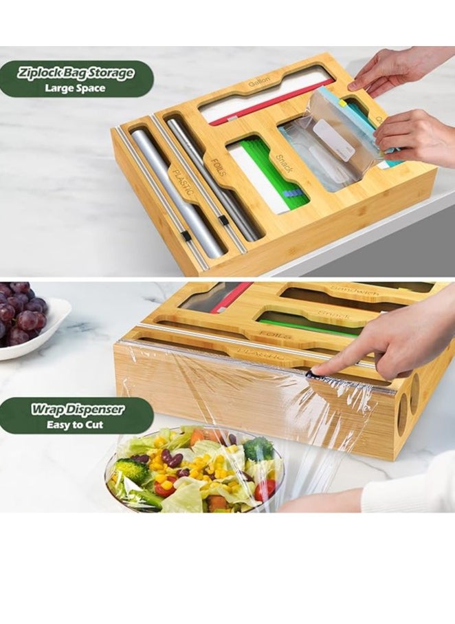 Generic 6 in 1 Foil and Plastic Bag Storage Organizer for Kitchen Drawer, Sandwich and Snack Bags from Bamboo  - Image 3