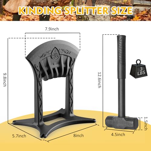 BAYQISI Kindling Splitter for Wood,One-Piece Molding Cast Iron Log Splitter,Manual Wood Splitter with 3 Lbs Sledge Hammer,Firewood Splitter Tool（Medium-Sized） - Image 2