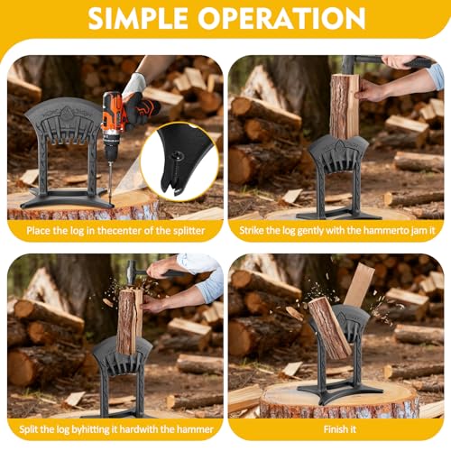 BAYQISI Kindling Splitter for Wood,One-Piece Molding Cast Iron Log Splitter,Manual Wood Splitter with 3 Lbs Sledge Hammer,Firewood Splitter Tool（Medium-Sized） - Image 5