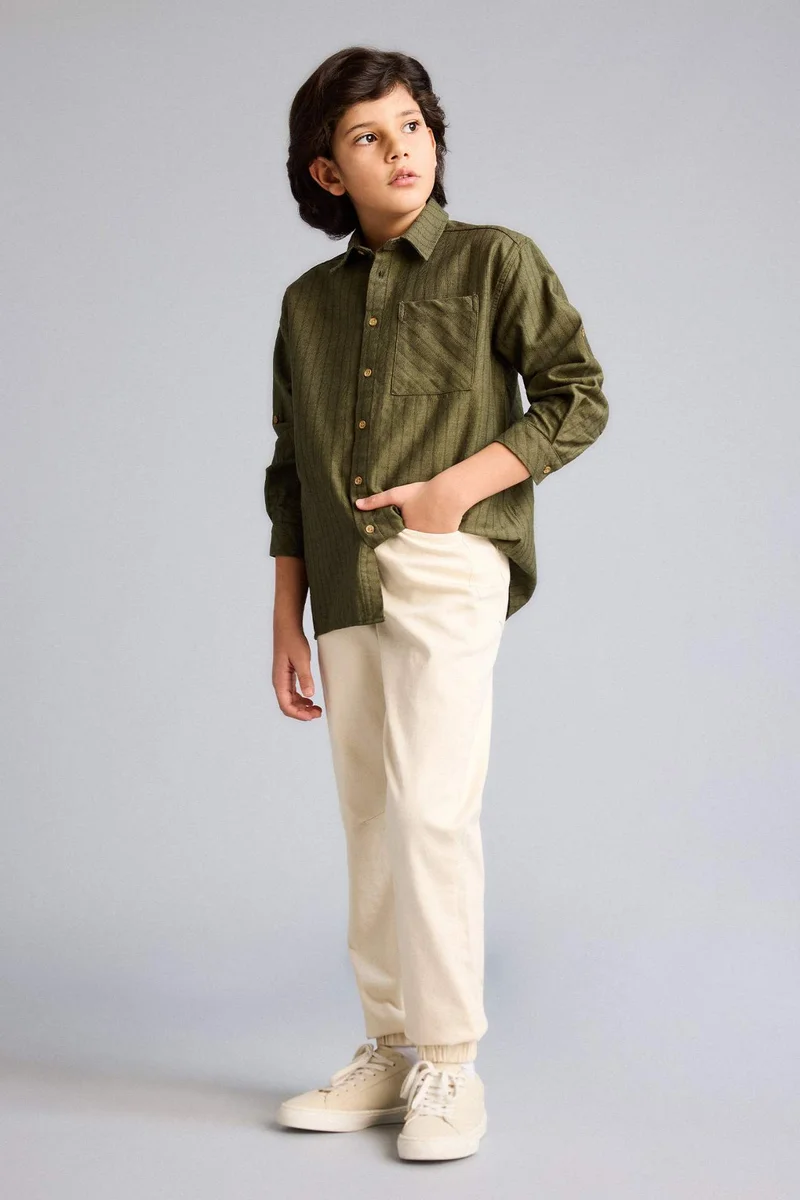 ديفاكتو Boy Oversize Striped Poplin Long Sleeve Shirt