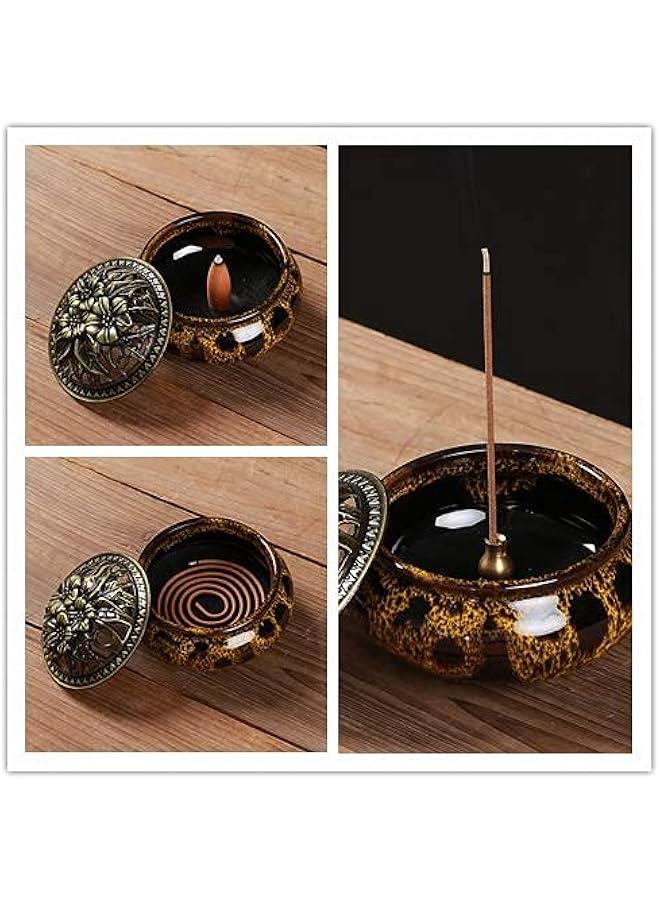 Arabest Ceramic Incense Burner for Stick or Coil Incense with Insulation, Sage Cones, and Frankincense Holder in Fambe Yellow Color - Image 2
