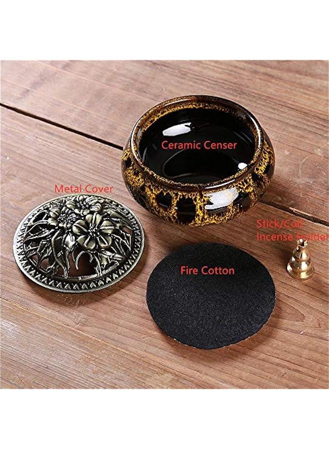 Arabest Ceramic Incense Burner for Stick or Coil Incense with Insulation, Sage Cones, and Frankincense Holder in Fambe Yellow Color - Image 3