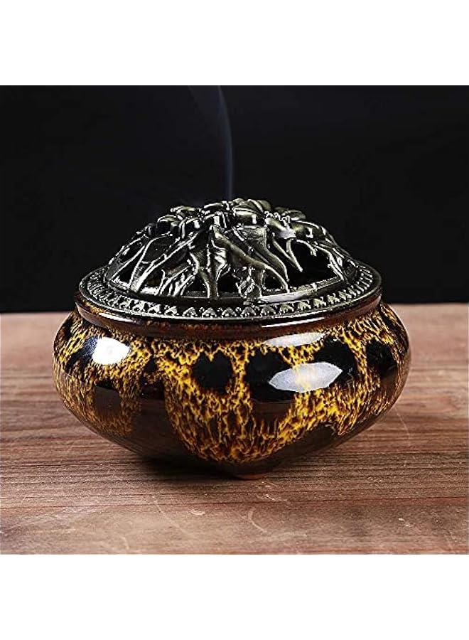 Arabest Ceramic Incense Burner for Stick or Coil Incense with Insulation, Sage Cones, and Frankincense Holder in Fambe Yellow Color - Image 4