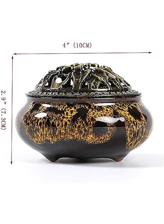 Arabest Ceramic Incense Burner for Stick or Coil Incense with Insulation, Sage Cones, and Frankincense Holder in Fambe Yellow Color - Image 5