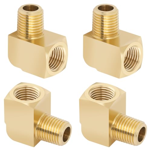 KOOTANS 4pcs 1/4 NPT 90 Degree Barstock Street Elbow Brass Fittings, 1/4" NPT Male to 1/4" NPT Female Thread Elbow Forged Brass Pipe Fitting - Image 1