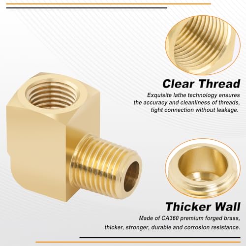 KOOTANS 4pcs 1/4 NPT 90 Degree Barstock Street Elbow Brass Fittings, 1/4" NPT Male to 1/4" NPT Female Thread Elbow Forged Brass Pipe Fitting - Image 3