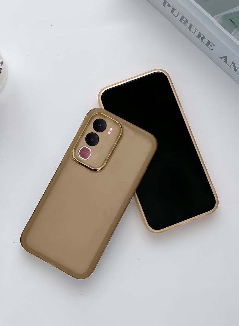 Wtech vivo Y31 5G 2025 Soft Transparent TPU Camera Lens Protection Silicone Ultra Thin Phone Stylish Electroplated Camera Border Back Case Cover - Brown - Image 3