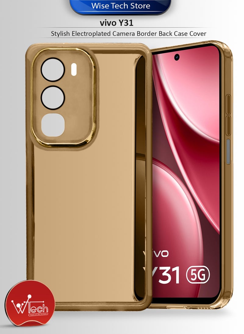 Wtech vivo Y31 5G 2025 Soft Transparent TPU Camera Lens Protection Silicone Ultra Thin Phone Stylish Electroplated Camera Border Back Case Cover - Brown - Image 1