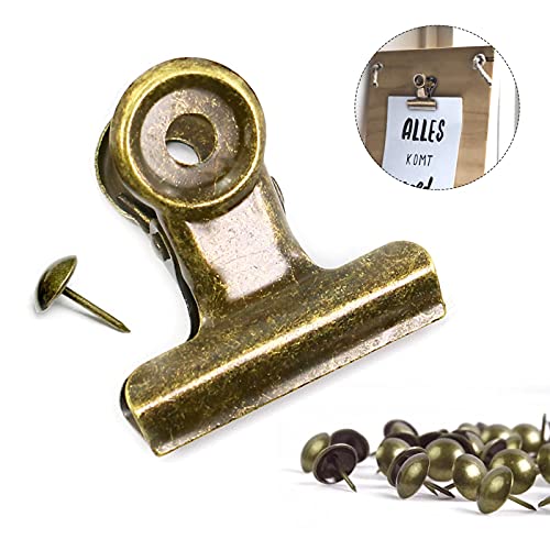 YUCHIYA Bulldog Clips with Hole for Push-pin, Paper File Clips with Strong Spring, Small Metal Binder Clips, Seal Clamps for Coffee Tea Food Bags, Decorative Clips for DIY Photo Grid (Bronze, 38 mm) - Image 2