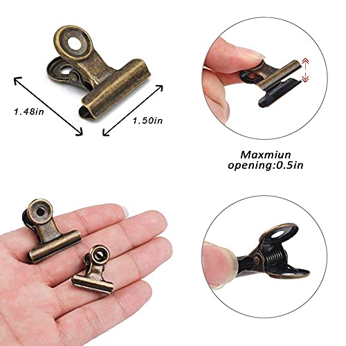 YUCHIYA Bulldog Clips with Hole for Push-pin, Paper File Clips with Strong Spring, Small Metal Binder Clips, Seal Clamps for Coffee Tea Food Bags, Decorative Clips for DIY Photo Grid (Bronze, 38 mm) - Image 3