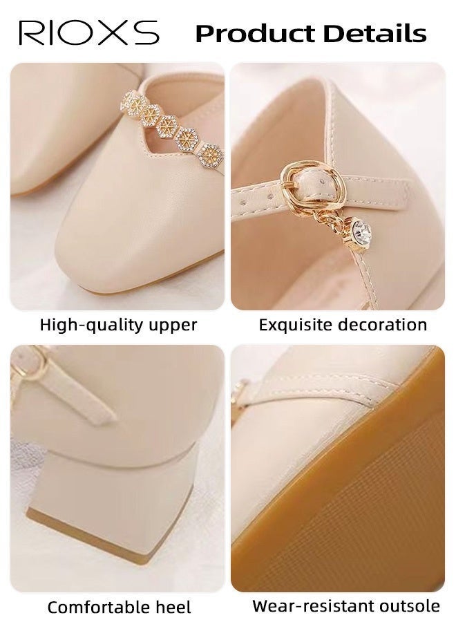 RIOXS Women's Mary Jane Heels, Chunky Block Heeled Shoe for Women, Closed Toe Heels, Ladies Classic Ankle Strap Pumps, Thick Heels Dressy Shoes for Mam, Fashion Pump Shoes with Buckle, Women's Comfort Shoes for Office/ Party/ Wedding/ Shopping Vacation/ Casual Wear, Womens Footwear Beige - Image 3