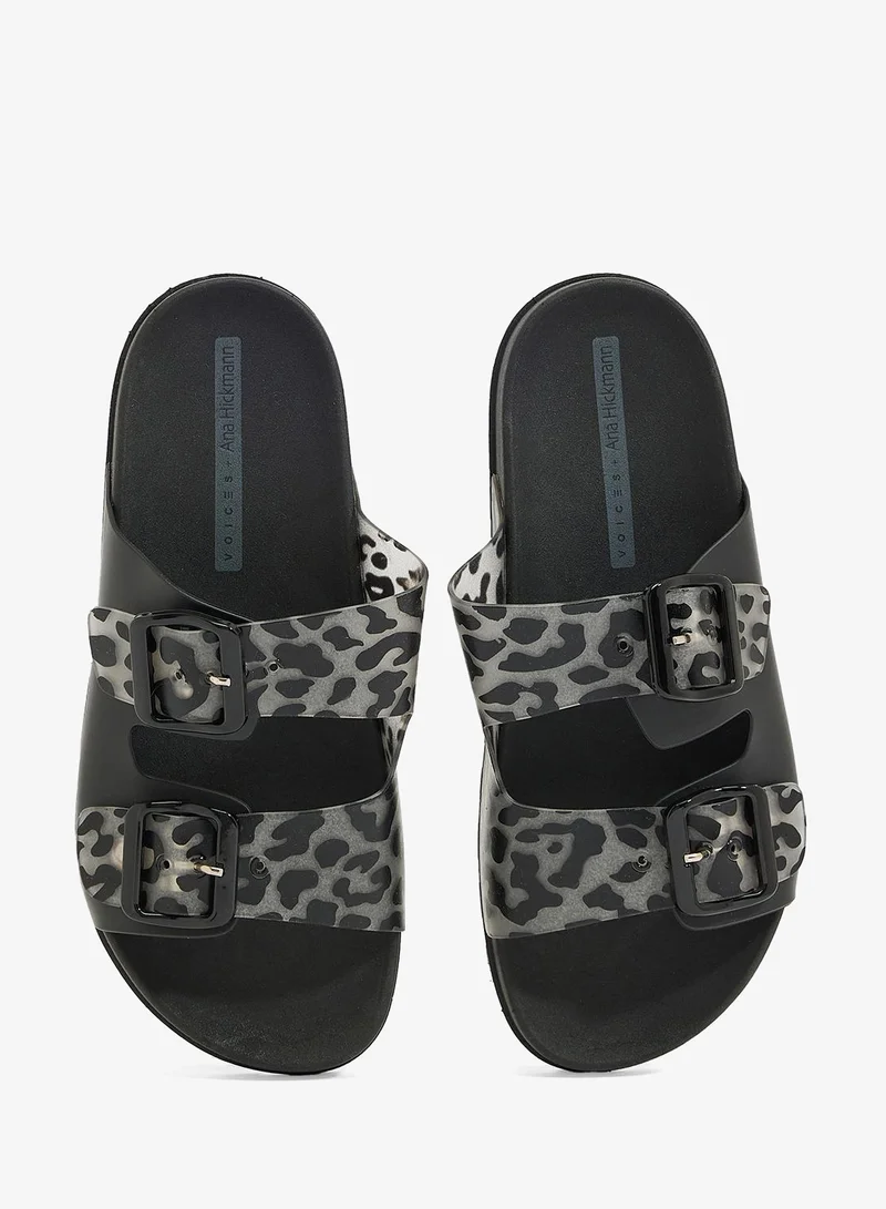 Voices Black-Translucent-Black Folk Women'S Birken Style Sandal With Adjustable Strap - Black for Women | Best Price UAE